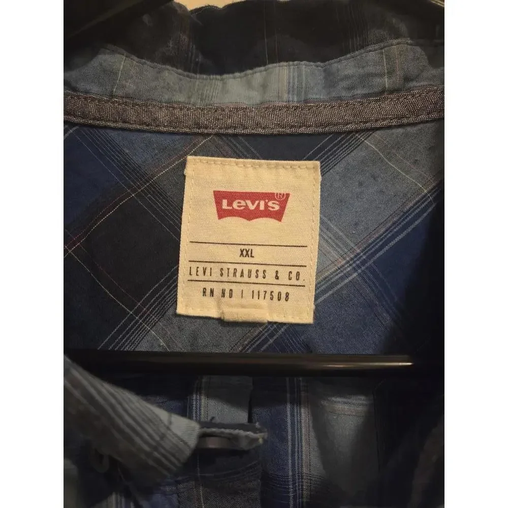 XXL Levi's Men's Blue Plaid Short Sleeve Button-Up Shirt